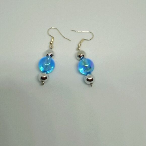 Handmade Blue & Silver beaded drop dangle earrings - Picture 1 of 6
